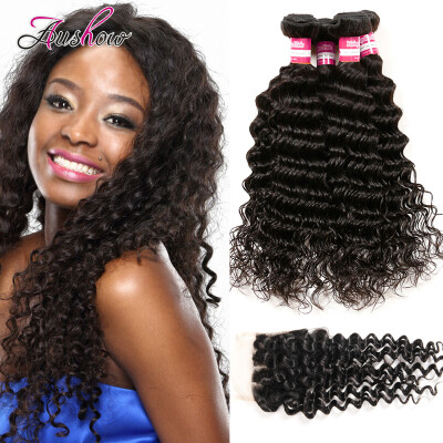 

Peruvian Virgin Hair With Closure 4 Bundles Unprocessed Virgin Human Hair Bundles With Closure Peruvian Deep Hair Bundles