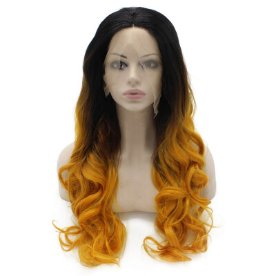 

Long Wavy Black Orange Two Tone Lace Front Ombre Wig