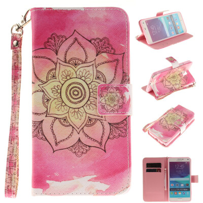 

Pink flower Design PU Leather Flip Cover Wallet Card Holder Case for SAMSUNG GALAXY NOTE 4