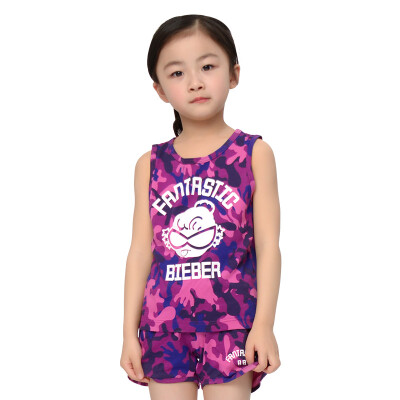 

Yu Zhaolin children's T-shirt boys and girls sleeveless vest shorts suit M416606 purple camouflage 120 yards