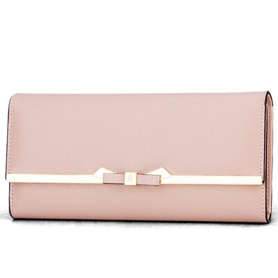 

Montessori MONTAGUT wallet female long paragraph two fold bow Korean version of the big money folder folder Ms simple buckle R5222056214 pink