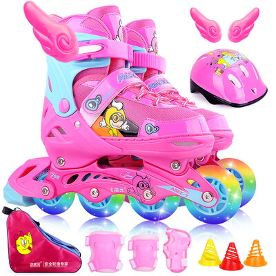 

Small skate skates children's suits men and women roller skates flash straight rounds roller skates adjustable code XZY-601 pink L code