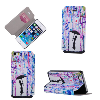 

Girl under Umbrella Design PU Leather Flip Cover Wallet Card Holder Case for iPhone 5