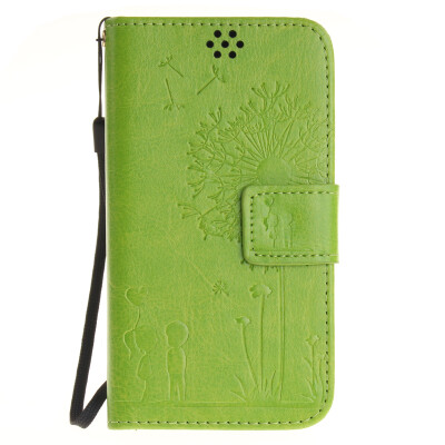 

Green Lovers and Dandelion Style Embossing Classic Flip Cover with Stand Function and Credit Card Slot for LG K4