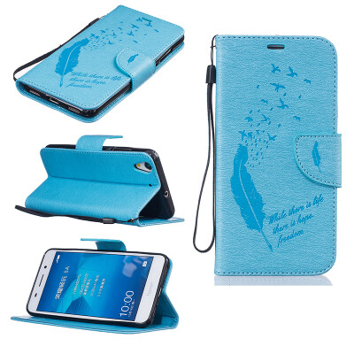 

Light blue Feathers and birds Style Embossing Classic Flip Cover with Stand Function and Credit Card Slot for HUAWEI Honor 5A/Y6 II