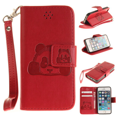 

Red Panda Style Embossing Classic Flip Cover with Stand Function and Credit Card Slot for IPHONE 5/5S/5SE