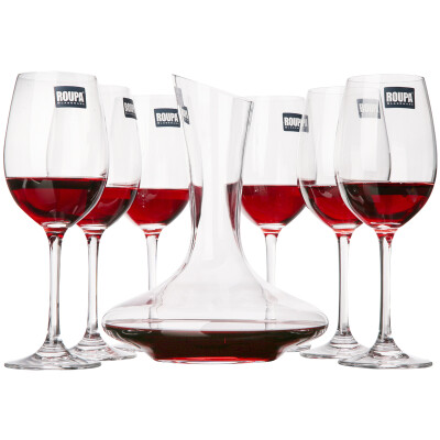 

ROUPA) Crystal Red Wine Cup Wine Goblet 7pcs Set Awake Drinks Wine Set Gift Box (410ml Red Wine Cup * 6 + 1000ml Wakeer * 1