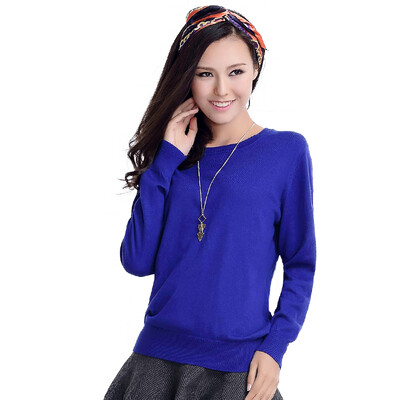 

MAZOE simple multi-color short paragraph round neck collar knitted baskets sweater M3028 sapphire blue