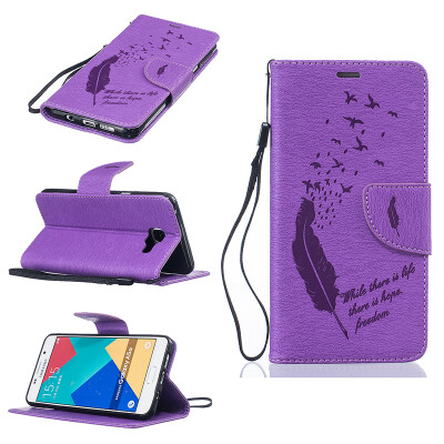 

Purple Feathers and birds Style Embossing Classic Flip Cover with Stand Function and Credit Card Slot for SAMSUNG GALAXY A5 2016/A510