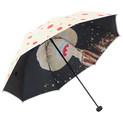 

Jingdong Supermarket] Paradise umbrella UPF50 + hit cloth black rubber double-sided transfer three fold mushroom sunny umbrella sun umbrella green 30135ELCJ