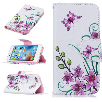 

Pink butterfly Design PU Leather Flip Cover Wallet Card Holder Case for IPHONE 66S