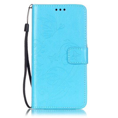 

Blue Flower Design PU Leather Flip Cover Wallet Card Holder Case for MOTO G4