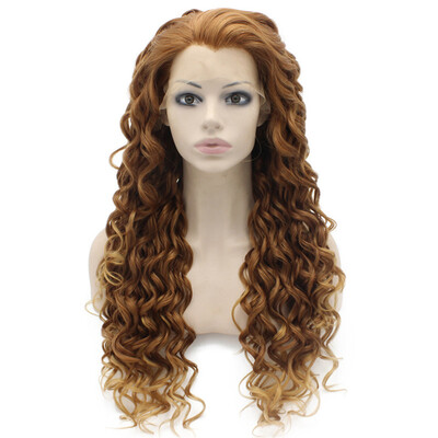 

Long Curly Auburn Blonde Heat Safe Fiber Hair Lace Front Wig
