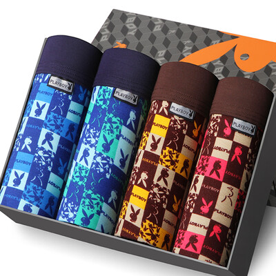 

Playboy PLAYBOY 5283 Men&39s underwear Men&39s flat pants in the waist four pants elastic stretch shorts 4 gift box multi-color L