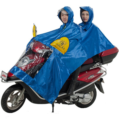 

Pretty raincoat electric car motorcycle double thickening thickening Oxford cloth raincoat transparent big hat man&woman pony blue