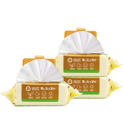 

RunBoo RUNBEN baby hand wipes baby skin care cotton soft wipes 80 pumping with cover 3 packets