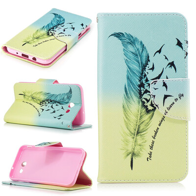 

Feathers & birds Design PU Leather Flip Cover Wallet Card Holder Case for Samsung Galaxy J3 2017