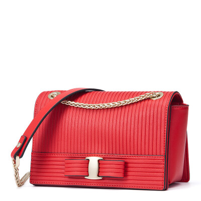 

Texwood shoulder bag female cowhide messenger bag ladies bag chain bag female vertical pattern new female bag bow leather belt decoration Z16I0081-02 red