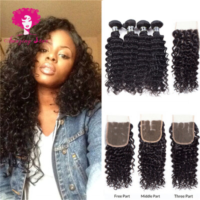 

Amazing Star Hair Deep Wave 4 Bundles with 4x4 Closure Brazilian Virgin Hair Unprocessed Human Hair Weave with Closure Top Quality
