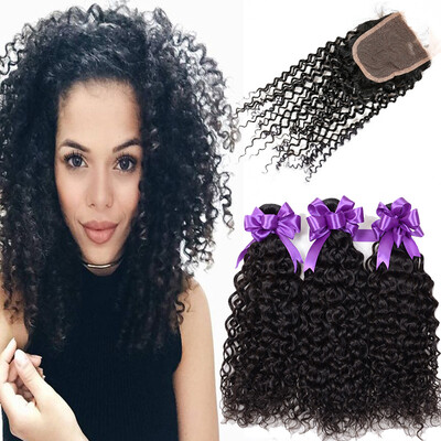 

Human Hair Products With Closure Kinky Curly Virgin Hair With Closure 8A Brazilian Virgin Human Hair 3/4 Bundles With Closure