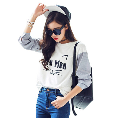 

Longyue Women Korean Academy Windmill Long Sleeve T-Shirt Student Stitching Shirt LWTC172311 White
