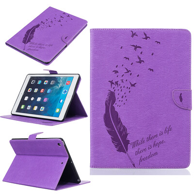 

Purple feathers Style Embossing Classic Flip Cover with Stand Function and Credit Card Slot for iPad Air/5