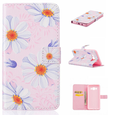 

Pink Flower Design PU Leather Flip Cover Wallet Card Holder Case for SAMSUNG GALAXY J5 2016J510