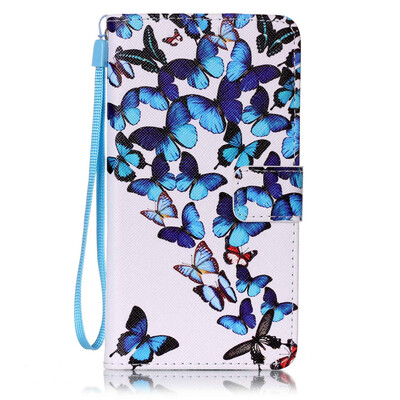 

Blue Butterfly Design PU Leather Flip Cover Wallet Card Holder Case for SAMSUNG J710