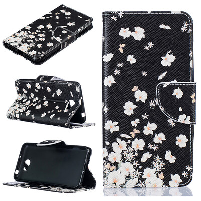 

Small white flowers Design PU Leather Flip Cover Wallet Card Holder Case for HUAWEI Y5 II