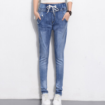 

VIVAHEART Korean casual elastic elastic waist Harlan cowboy trousers female feet pants VWKN173239 light blue 29