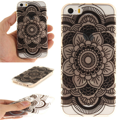 

Black sun flower Pattern Soft Thin TPU Rubber Silicone Gel Case Cover for IPHONE 55S5SE