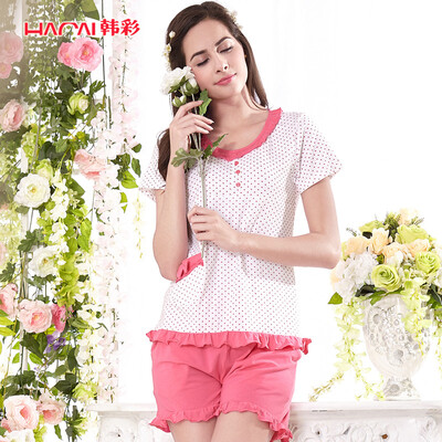 

Han Choi HACAI pajamas women short-sleeved modal cotton lotus leaf female home service suit pink 175100