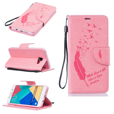 

Pink Feathers and birds Style Embossing Classic Flip Cover with Stand Function and Credit Card Slot for SAMSUNG GALAXY A5 2016/A510