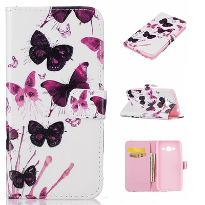 

painting butterfly Design PU Leather Flip Cover Wallet Card Holder Case for Samsung Galaxy J3 SM-J310