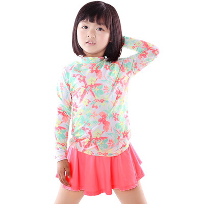 

Yizi EZI children's students swimwear girls long-sleeved split skirt sunscreen surf clothing in the big child 12036 white print 4-5 years old