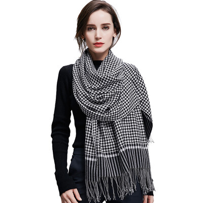 

Bao Shengxiang scarf female autumn&winter worsted lady wool scarf shawl thousands of birds grid warm collar w9507 black&white