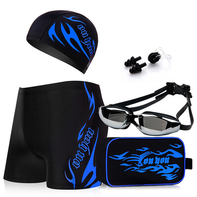 

You swim trunks men&39s suits all-around swimsuit myopia goggles swimming cap five pieces of flame set Z25102 black blue fire XL code 200 degrees myopia