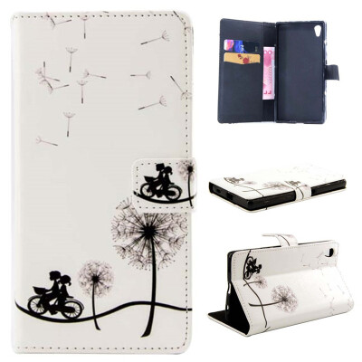 

Bike and dandelion Design PU Leather Flip Cover Wallet Card Holder Case for SONY Xperia Z5