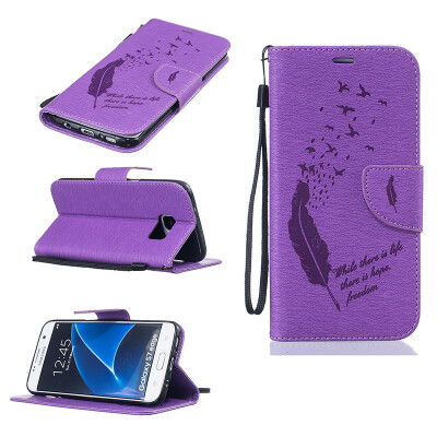 

Purple Feathers and birds Style Embossing Classic Flip Cover with Stand Function and Credit Card Slot for SAMSUNG Galaxy S7 Edge