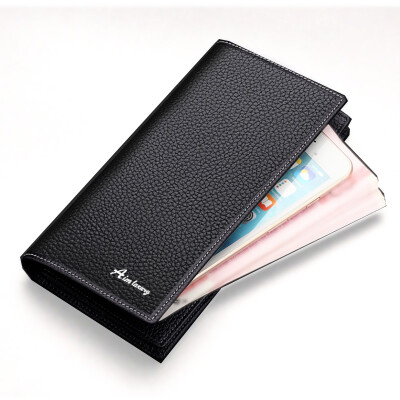 

AIM Men's wallet business casual first layer of leather long wallet men's card wallet wallet Q208 black