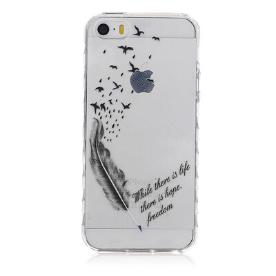 

Feathers&birds Pattern Soft Thin TPU Rubber Silicone Gel Case Cover for IPHONE 55S5SE