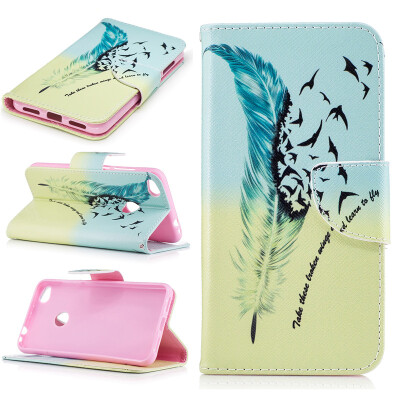 

Feathers and birds Design PU Leather Flip Cover Wallet Card Holder Case for HUAWEI P8 Lite 2017