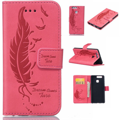 

Light red Plumes and birds Embossed PU Leather Wallet Case Classic Flip Cover with Stand Function and Credit Card Slot for HUAWEI