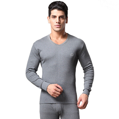 

Seven wolves autumn clothing long trousers mens cotton thermal underwear set V-neck winter mens thin section bottoming cotton sweater 98146 light gray 3XL