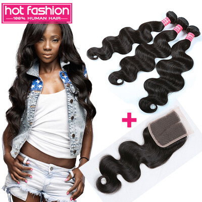 

Brazilian Virgin Hair Body Wave With Closure 3Pcs 8A Brazilian Virgin Hair With Closure Hot Fashion Hair With Closure On Sale