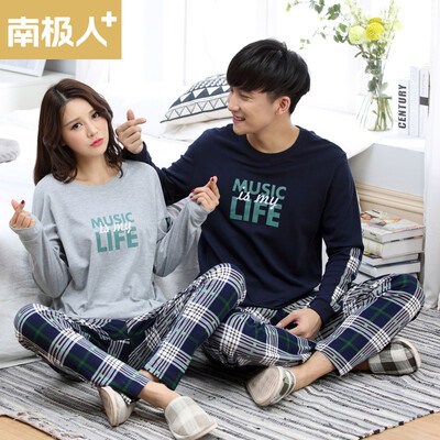 

Jingdong Supermarket Antarctica Couple Pajamas Spring&Autumn Leisure Letters Grid Long Sleeve Cotton Home Service T-QL3004 Female Gray L