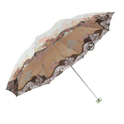 

Jingdong supermarket] paradise umbrella Jinling fairy super sunscreen three fold ultra-light embroidery sun umbrella sun umbrella light powder 33043E
