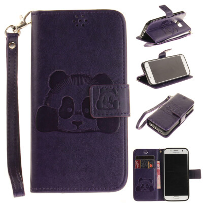 

Purple Panda Style Embossing Classic Flip Cover with Stand Function and Credit Card Slot for SAMSUNG GALAXY S7