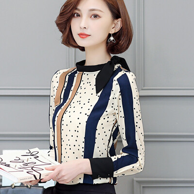 

Sustory Women&39s Wear 2017 Spring Striped Shirt Female Long Sleeve Korean Style Leggings Chiffon Shirt Shirt Tide SU038 Apricot