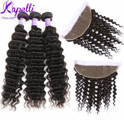 

Lace Frontal Closure with Bundles Brazilian Virgin Hair Ear to Ear Deep Wave Brazillian Hair Brazilian Virgin hair with Closure